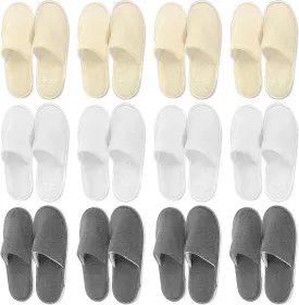 12 Pairs Spa Slippers, Non Slip Disposable House Slippers Reusable Closed Toe Coral Fleece Slippers for Women Men Bride Guests Hotel Spa Travel Party Wedding Shoeless Home House Indoor Bedroom