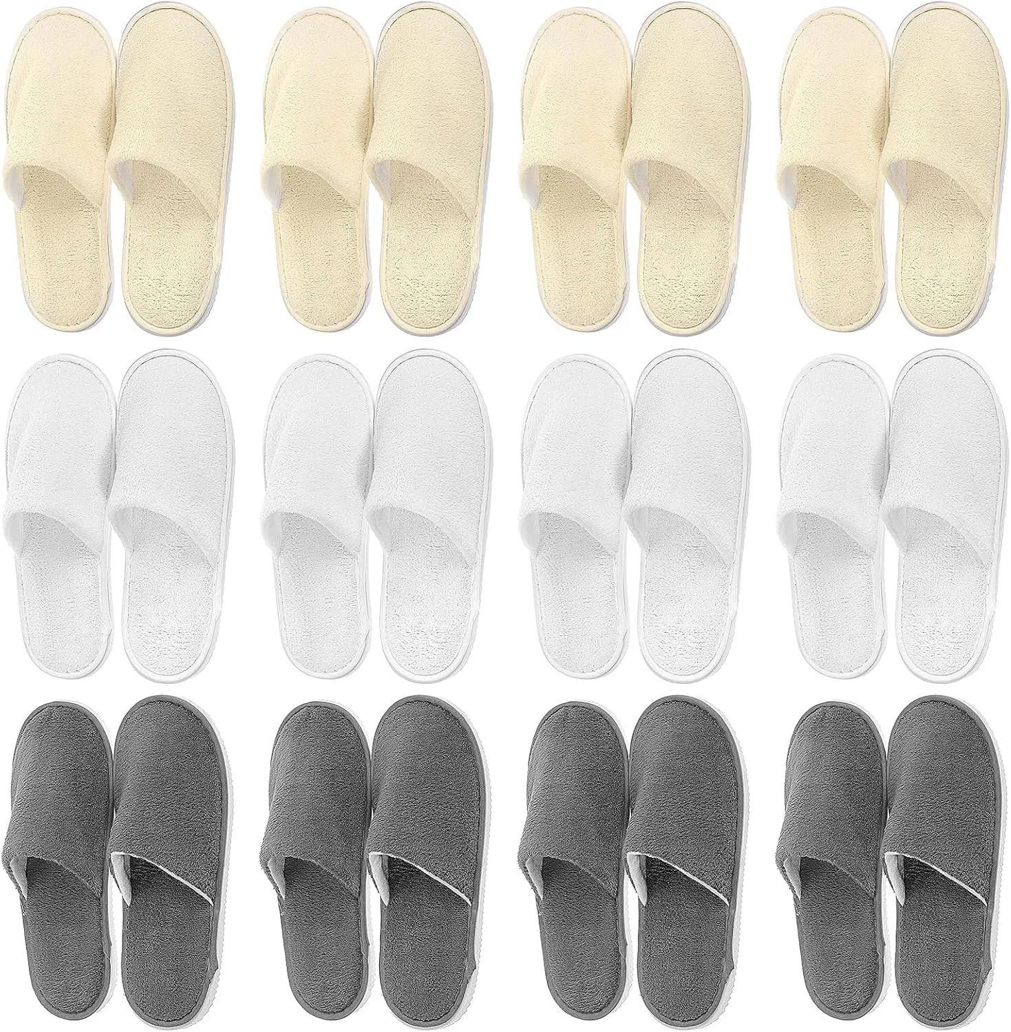 12 Pairs Spa Slippers, Non Slip Disposable House Slippers Reusable Closed Toe Coral Fleece Slippers for Women Men Bride Guests Hotel Spa Travel Party Wedding Shoeless Home House Indoor Bedroom