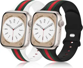 [2 Pack] Designer Bands Compatible with Apple Watch Band 38mm 40mm 41mm 42mm 44mm 45mm 46mm 49mm Men Women, Soft Silicone Sport Band Strap for Apple Watch Ultra 2 iWatch Series 10 9 8 7 SE 6 5 4 3 2 1