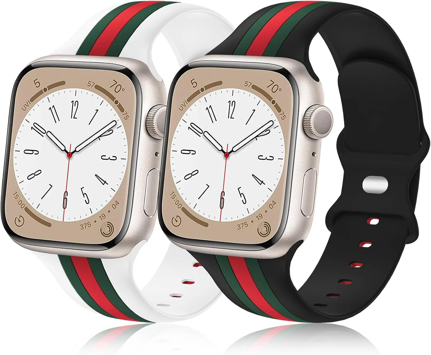 [2 Pack] Designer Bands Compatible with Apple Watch Band 38mm 40mm 41mm 42mm 44mm 45mm 46mm 49mm Men Women, Soft Silicone Sport Band Strap for Apple Watch Ultra 2 iWatch Series 10 9 8 7 SE 6 5 4 3 2 1