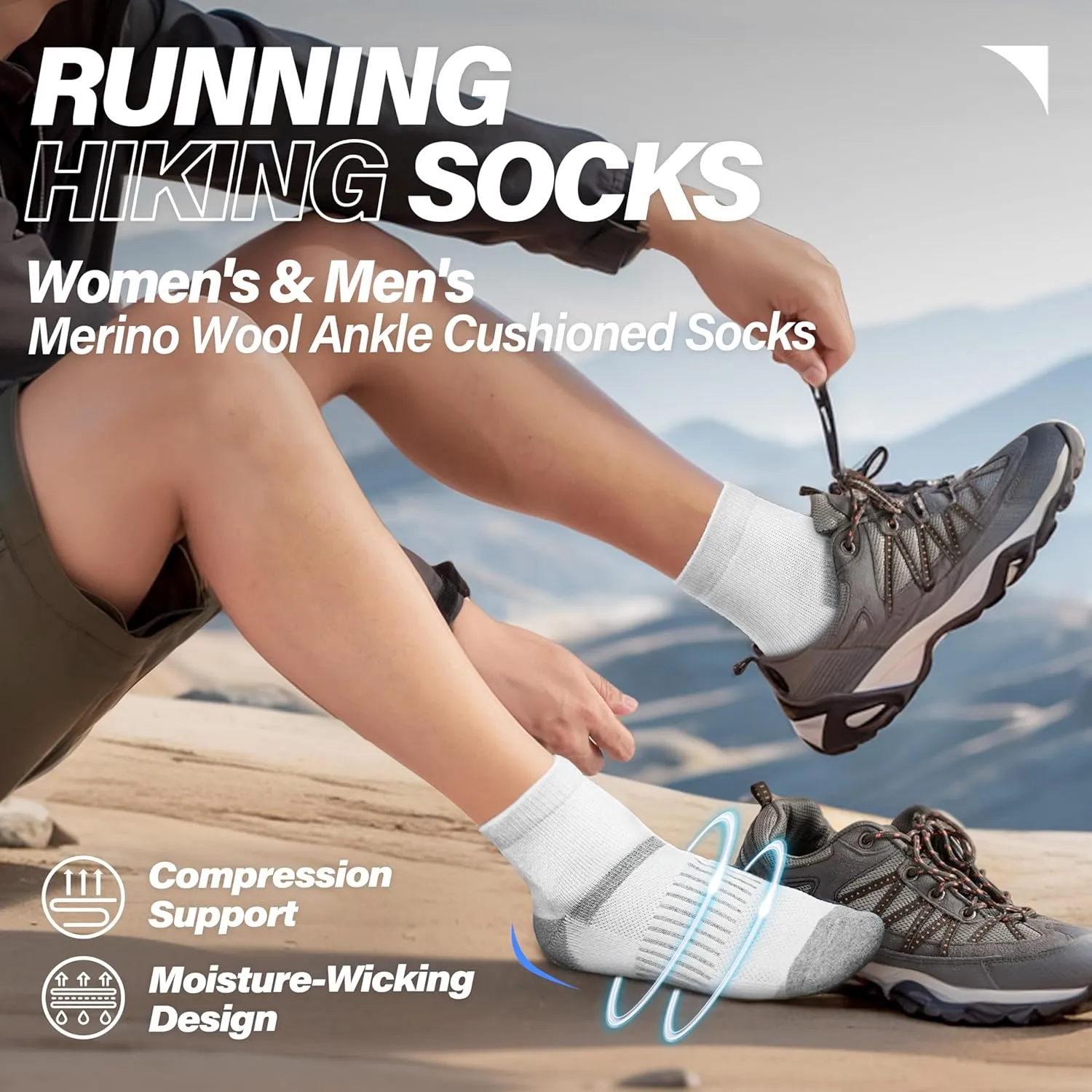 6 Pairs Merino Wool Ankle Running Hiking Socks Compression Support Breathable Thick Cushion No Show Socks for Women Men