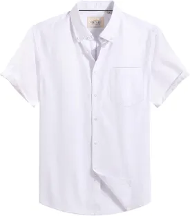 Alimens & Gentle Men's Short Sleeve Oxford Shirt Regular Fit Button Down Collar Shirts with Pocket