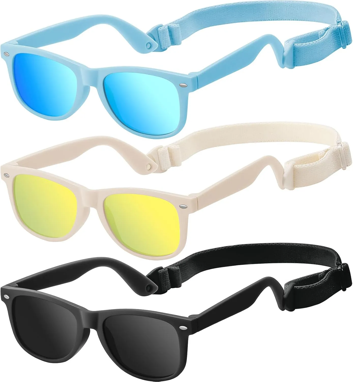 Baby Infant & Toddler Polarized Sunglasses with Strap, UV400 Protection for Boys & Girls 0-24 Months, 3 Pack