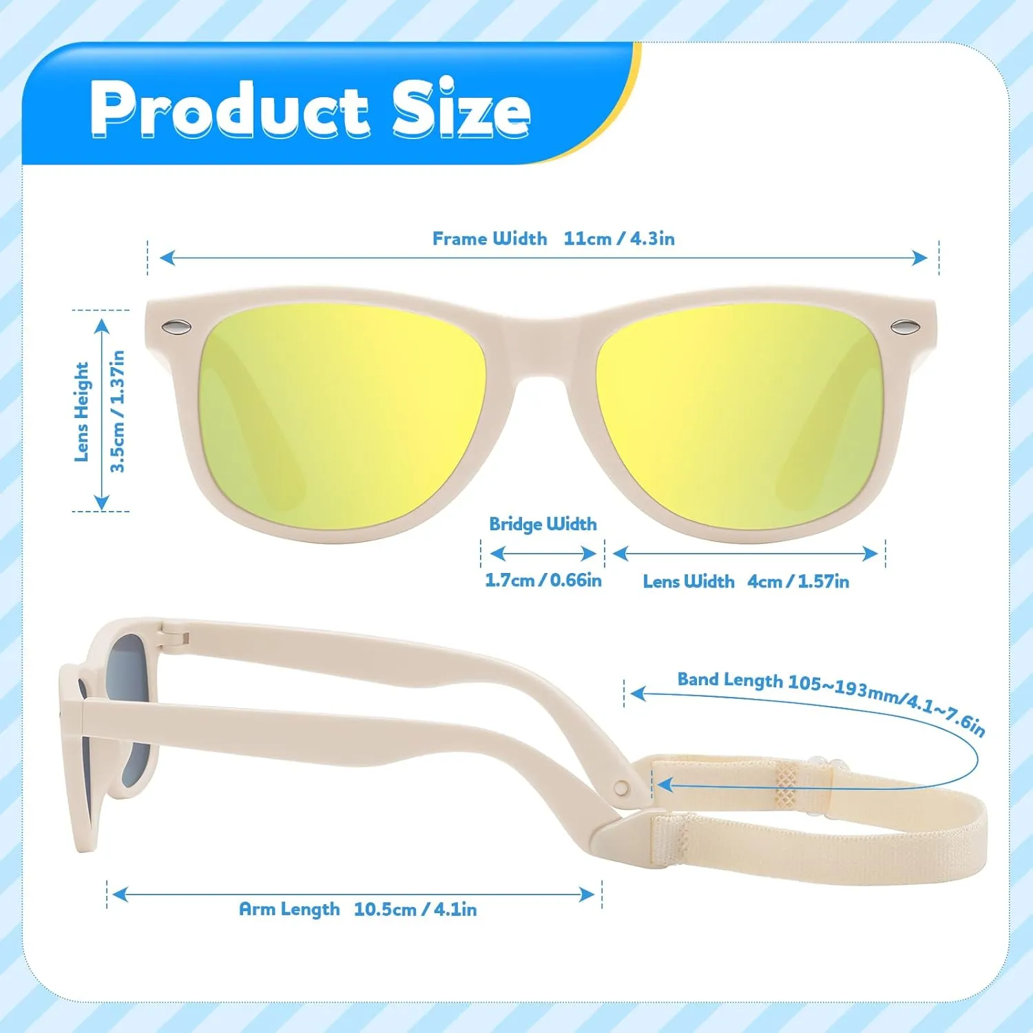 Baby Infant & Toddler Polarized Sunglasses with Strap, UV400 Protection for Boys & Girls 0-24 Months, 3 Pack