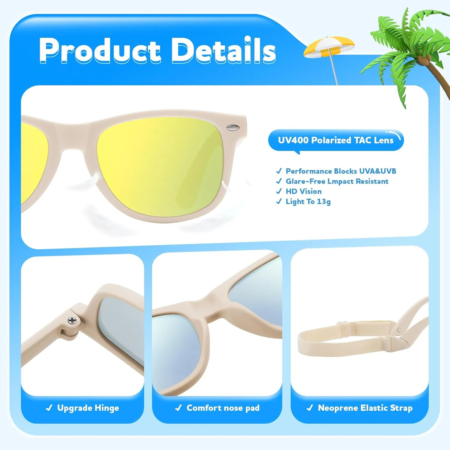Baby Infant & Toddler Polarized Sunglasses with Strap, UV400 Protection for Boys & Girls 0-24 Months, 3 Pack