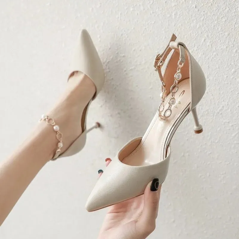 Beautiful Slingback Faux Leather Pointed Toe Heels