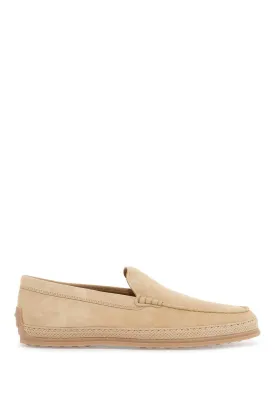 BEIGE WOVEN LEATHER SLIP-ON LOAFERS WITH RUBBER SOLE