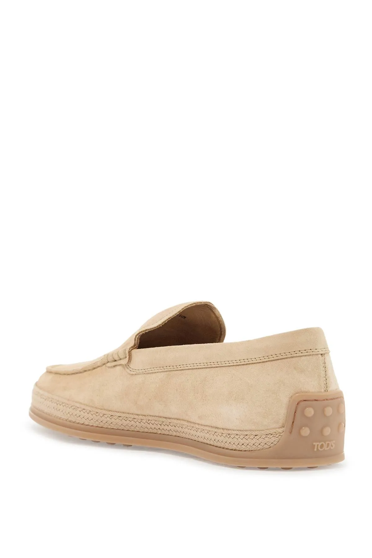 BEIGE WOVEN LEATHER SLIP-ON LOAFERS WITH RUBBER SOLE