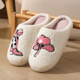 Blue Zone Planet |  Cowboy pink boots hat pattern cotton slippers indoor home plush warm slippers