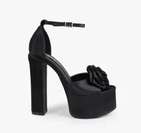 BRIT-2 PEEP TOE PLATFORM CHUNKY HEEL ROSE HEEL - BLACK