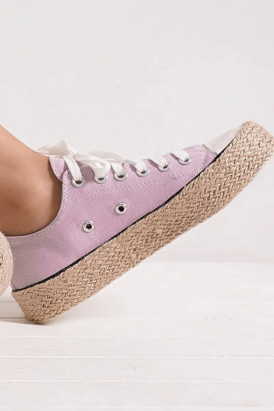 Canvas Lace-Up Espadrille Sneakers in Lilac