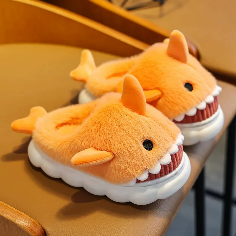 Children's Waterproof Cotton Slippers with Cute Shark Pattern - Non-Slip Indoor Footwear for Autumn and Winter
