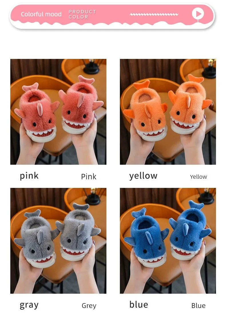 Children's Waterproof Cotton Slippers with Cute Shark Pattern - Non-Slip Indoor Footwear for Autumn and Winter