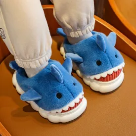 Children's Waterproof Cotton Slippers with Cute Shark Pattern - Non-Slip Indoor Footwear for Autumn and Winter