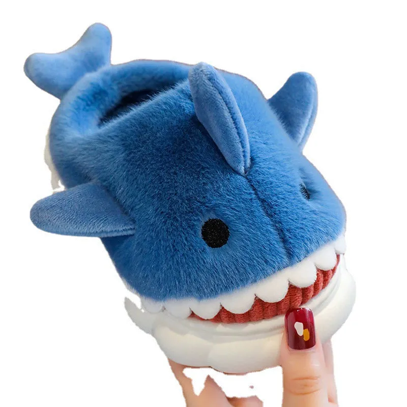 Children's Waterproof Cotton Slippers with Cute Shark Pattern - Non-Slip Indoor Footwear for Autumn and Winter