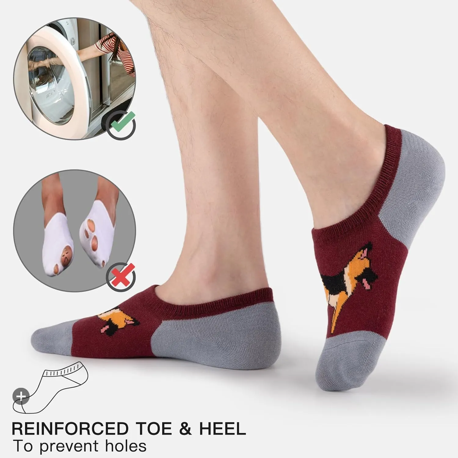 COOPLUS No Show Socks Men 8 Pairs Cotton Low Cut Non Slip Casual Invisible Flat Boat Socks