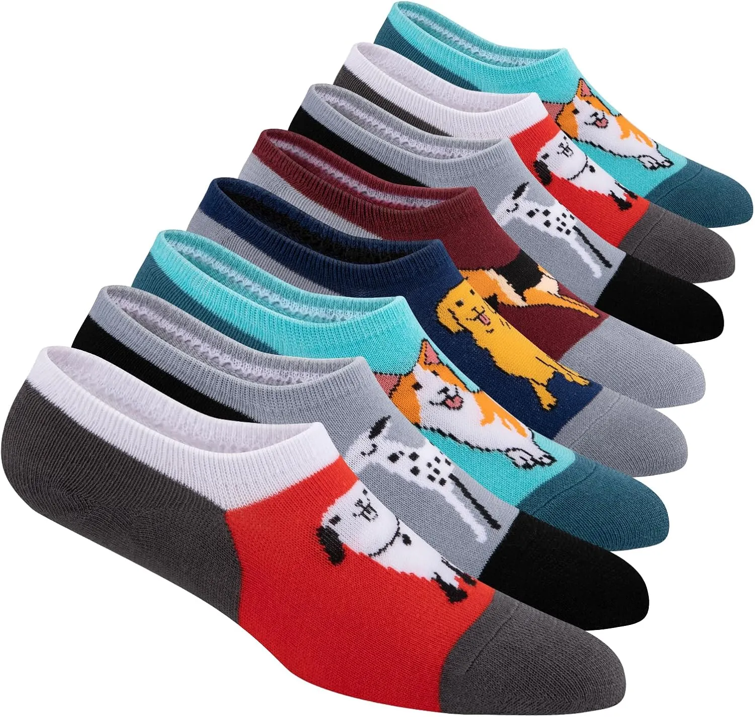 COOPLUS No Show Socks Men 8 Pairs Cotton Low Cut Non Slip Casual Invisible Flat Boat Socks