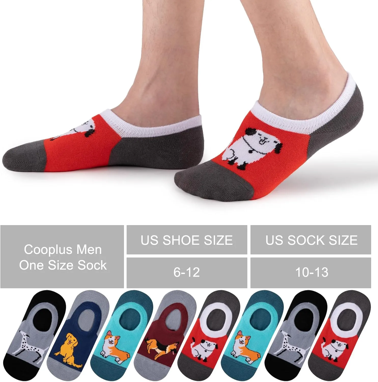 COOPLUS No Show Socks Men 8 Pairs Cotton Low Cut Non Slip Casual Invisible Flat Boat Socks