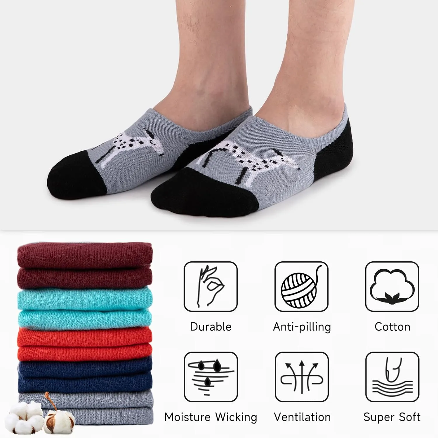 COOPLUS No Show Socks Men 8 Pairs Cotton Low Cut Non Slip Casual Invisible Flat Boat Socks