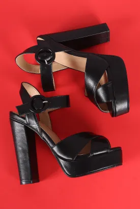 Cross Band Ankle Strap Chunky Platform Heel