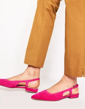 Cut Out Slingback Flat-Pink Peacock Kid Suede