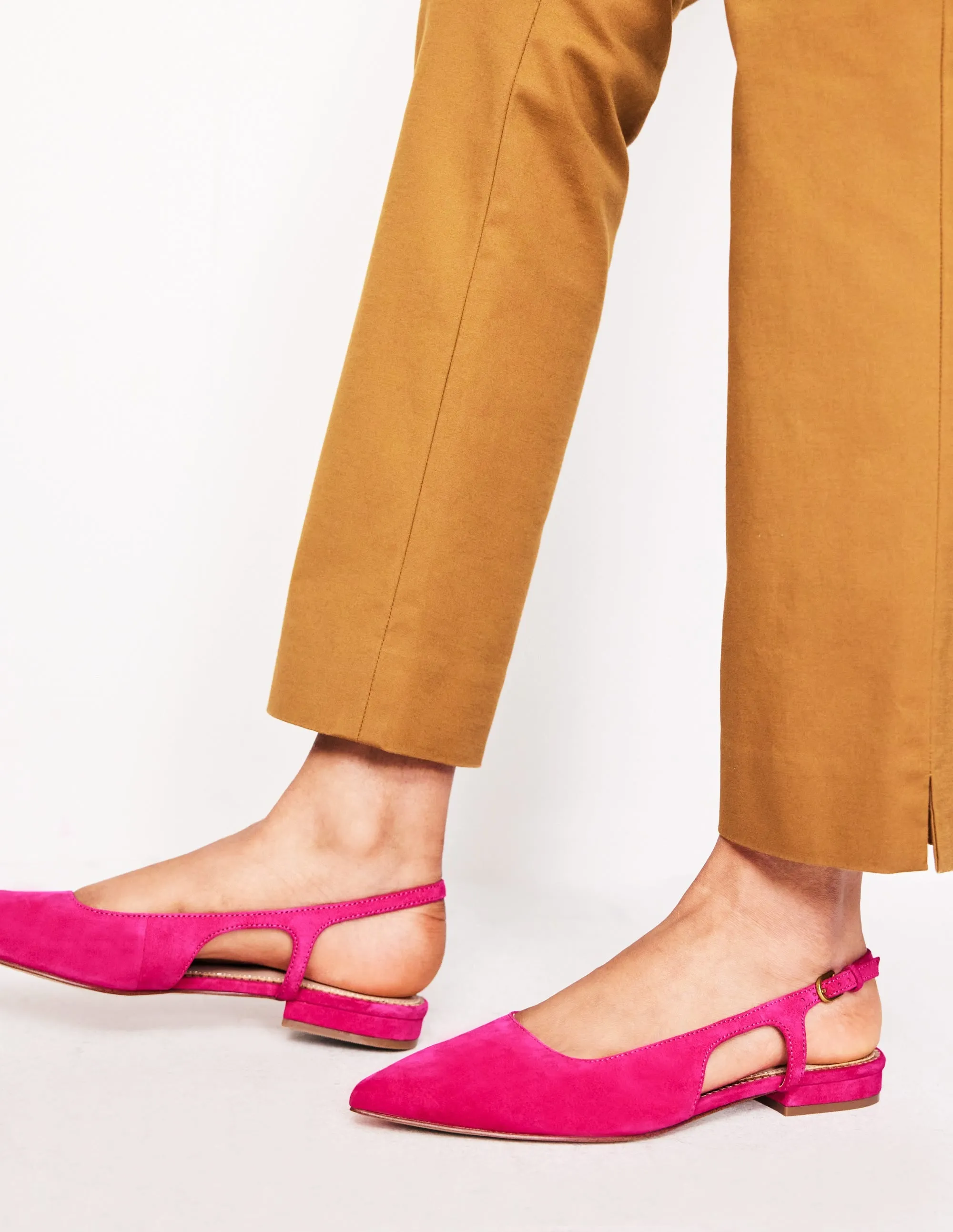 Cut Out Slingback Flat-Pink Peacock Kid Suede