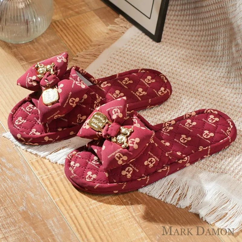 Fabric Craft Mickey Bow Korean Style Non-Slip Silent Soft Bottom Men's and Women's Home Indoor Floor Slippers