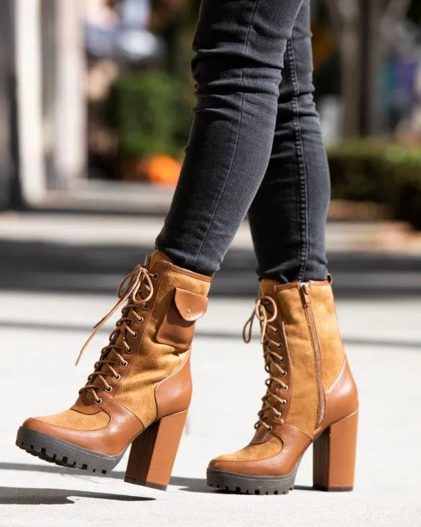 Fashion Ave Chunky Lug Sole Platform Ankle Boots Decorative Pocket