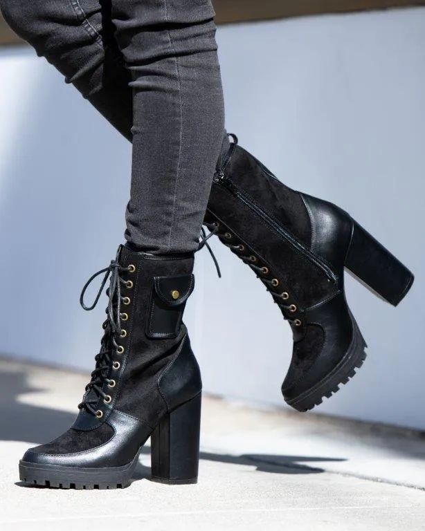 Fashion Ave Chunky Lug Sole Platform Ankle Boots Decorative Pocket