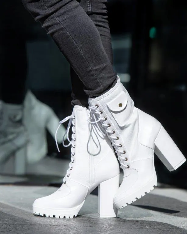 Fashion Ave Chunky Lug Sole Platform Ankle Boots Decorative Pocket