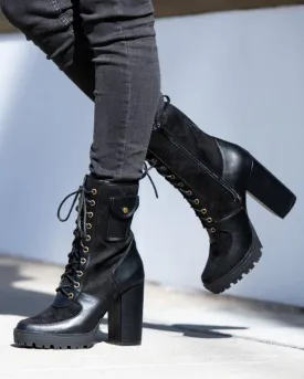 Fashion Ave Chunky Lug Sole Platform Ankle Boots Decorative Pocket