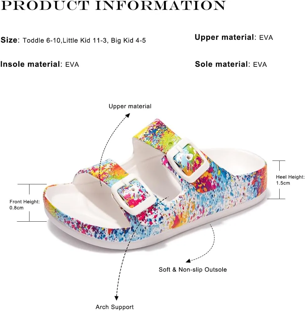 FUNKYMONKEY Unisex-Child Slides Double Buckle Adjustable EVA Flat Sandals for Boys Girls