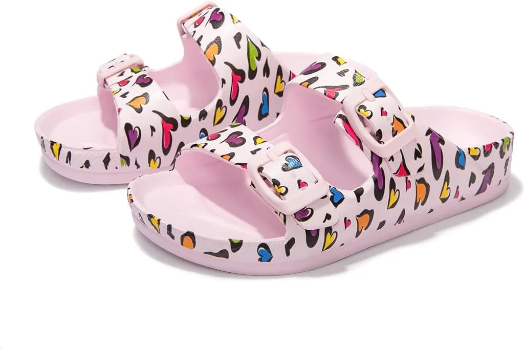 FUNKYMONKEY Unisex-Child Slides Double Buckle Adjustable EVA Flat Sandals for Boys Girls