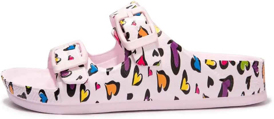 FUNKYMONKEY Unisex-Child Slides Double Buckle Adjustable EVA Flat Sandals for Boys Girls