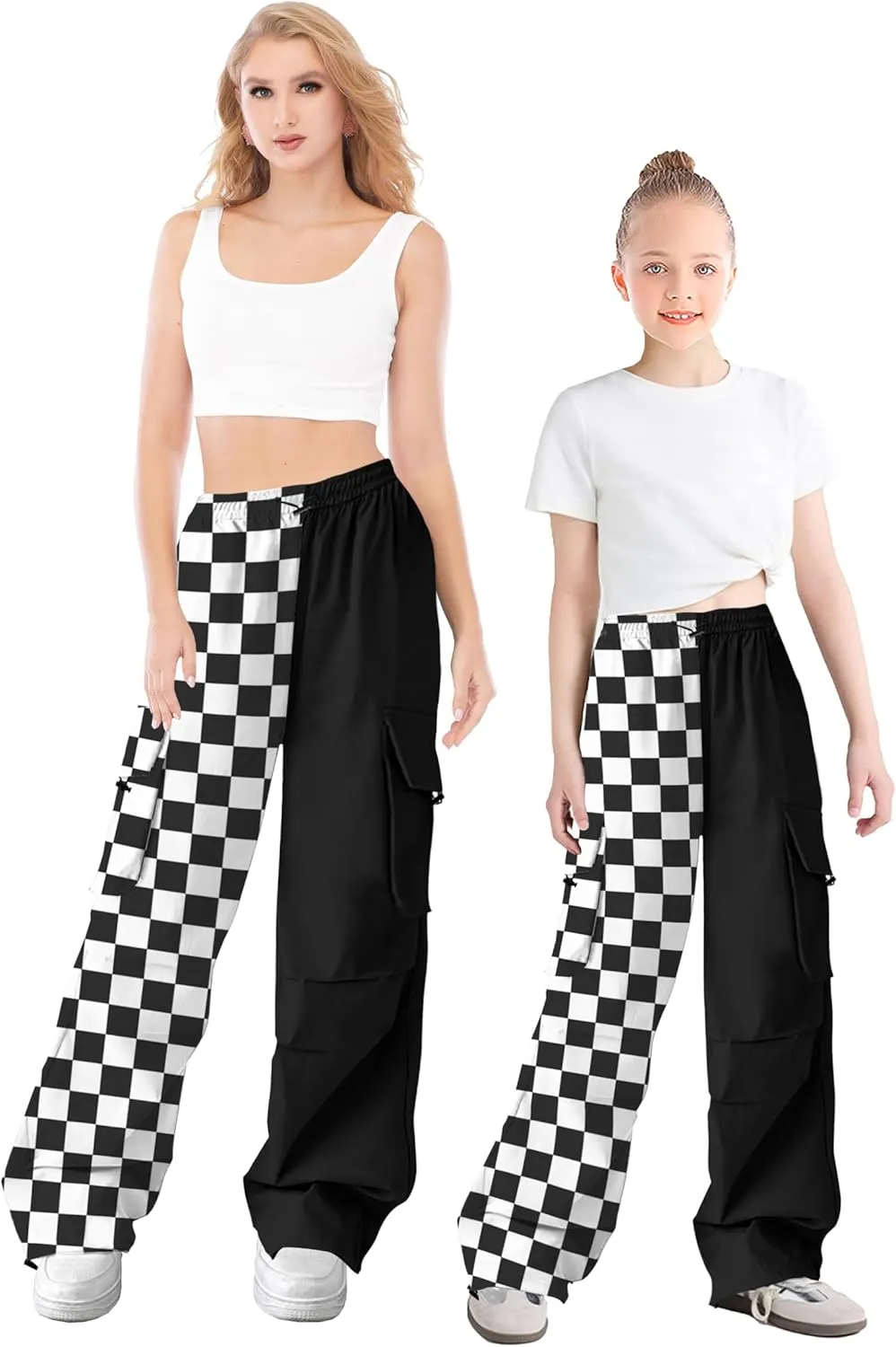 Girls Cargo Pants Elastic Waist Drawstring with Pockets Pants, 6-14 Years