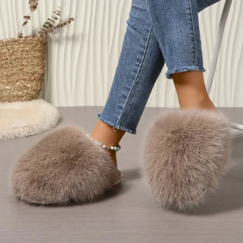 Indoor Faux Fur Slippers for Women