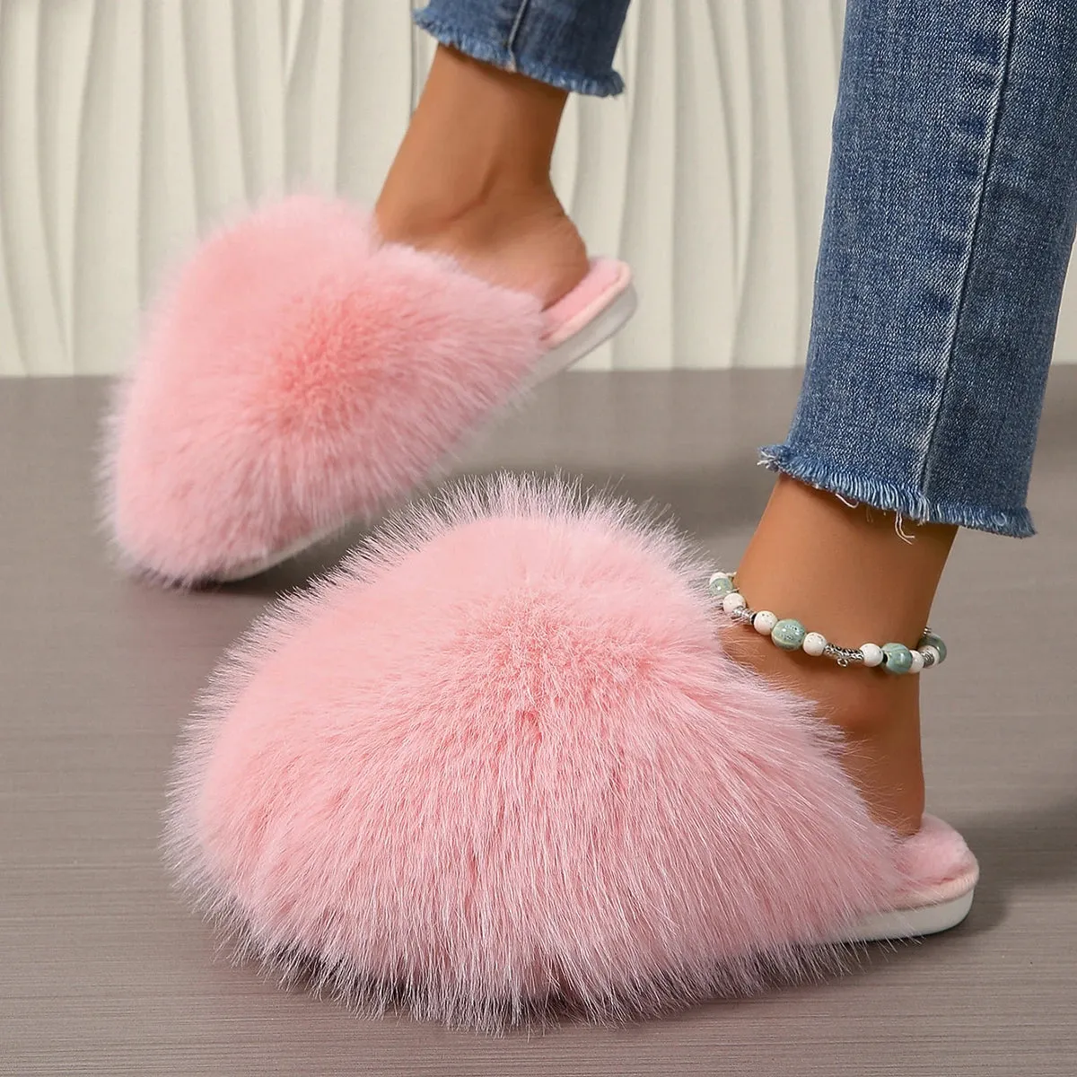 Indoor Faux Fur Slippers for Women