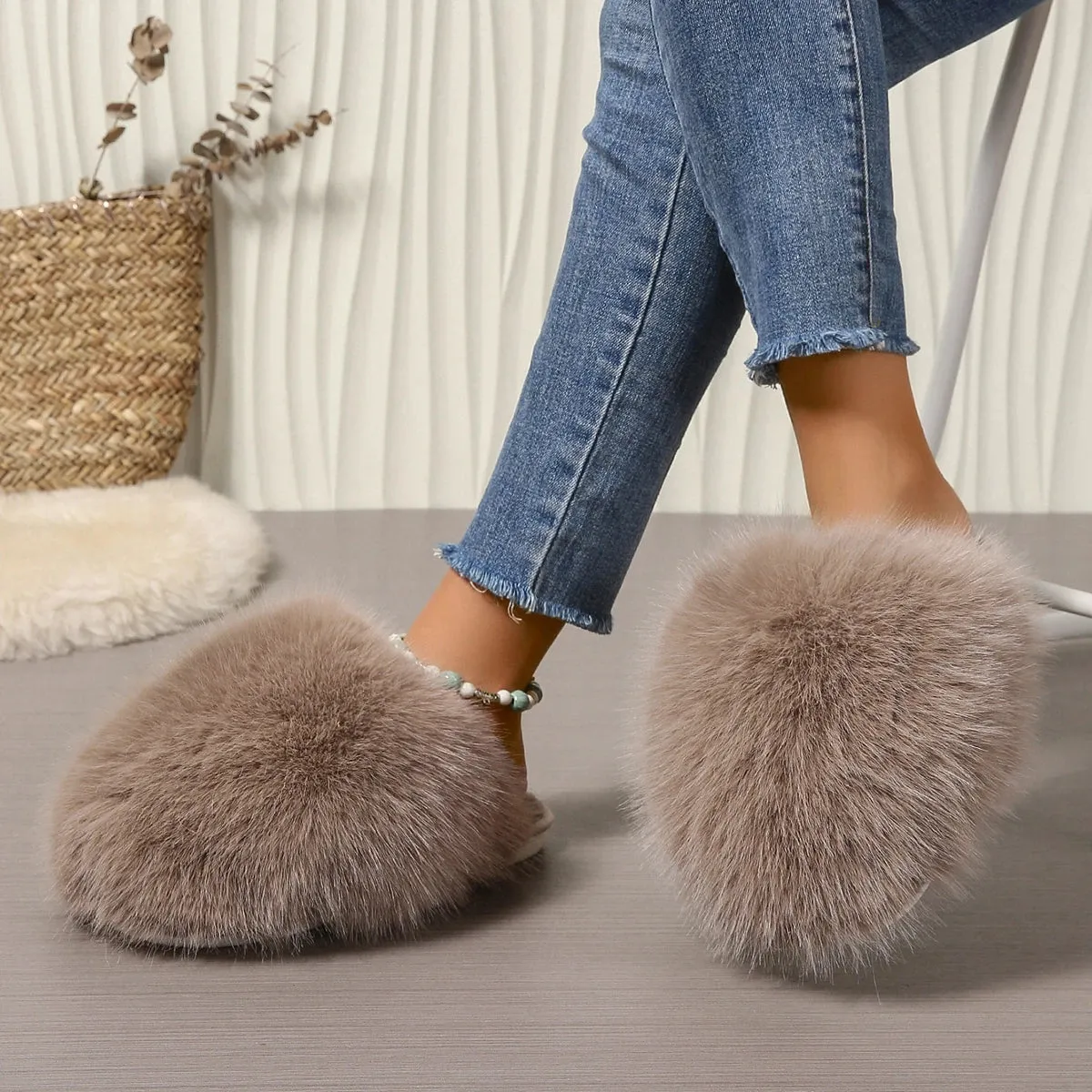 Indoor Faux Fur Slippers for Women