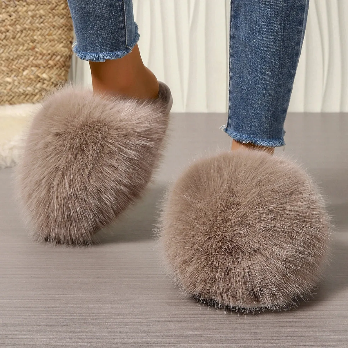 Indoor Faux Fur Slippers for Women
