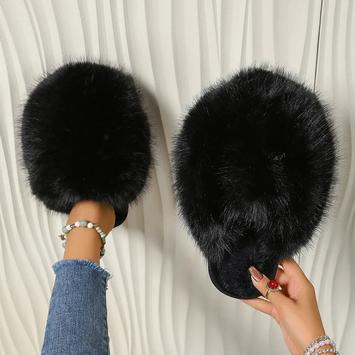 Indoor Faux Fur Slippers for Women
