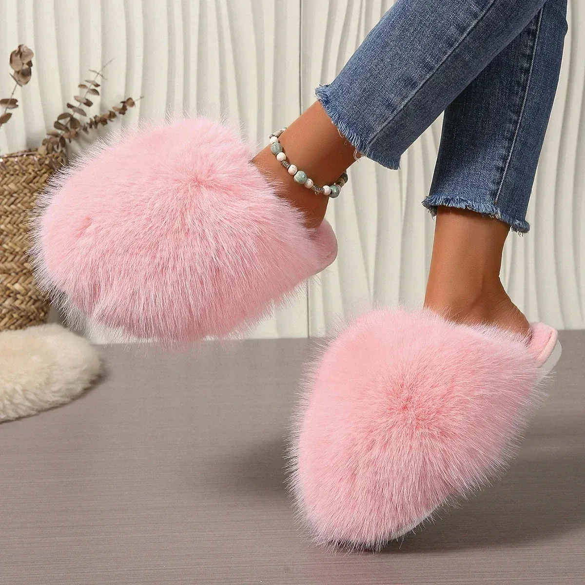 Indoor Faux Fur Slippers for Women