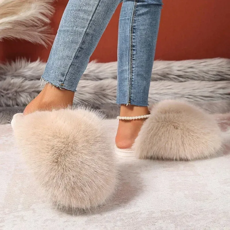 Indoor Faux Fur Slippers for Women