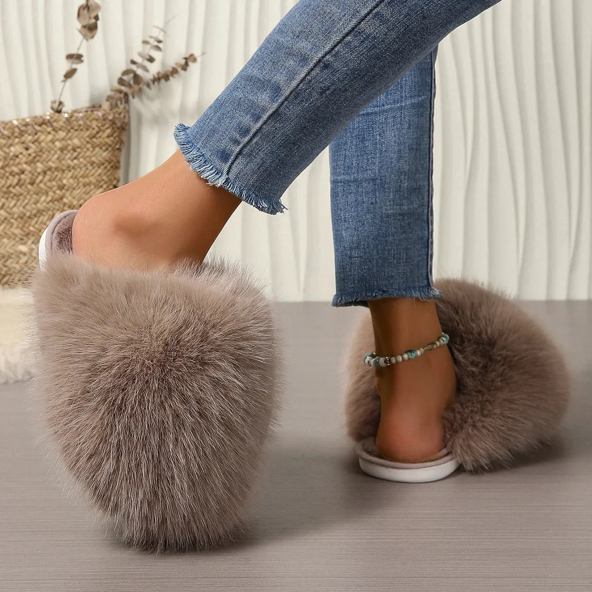 Indoor Faux Fur Slippers for Women