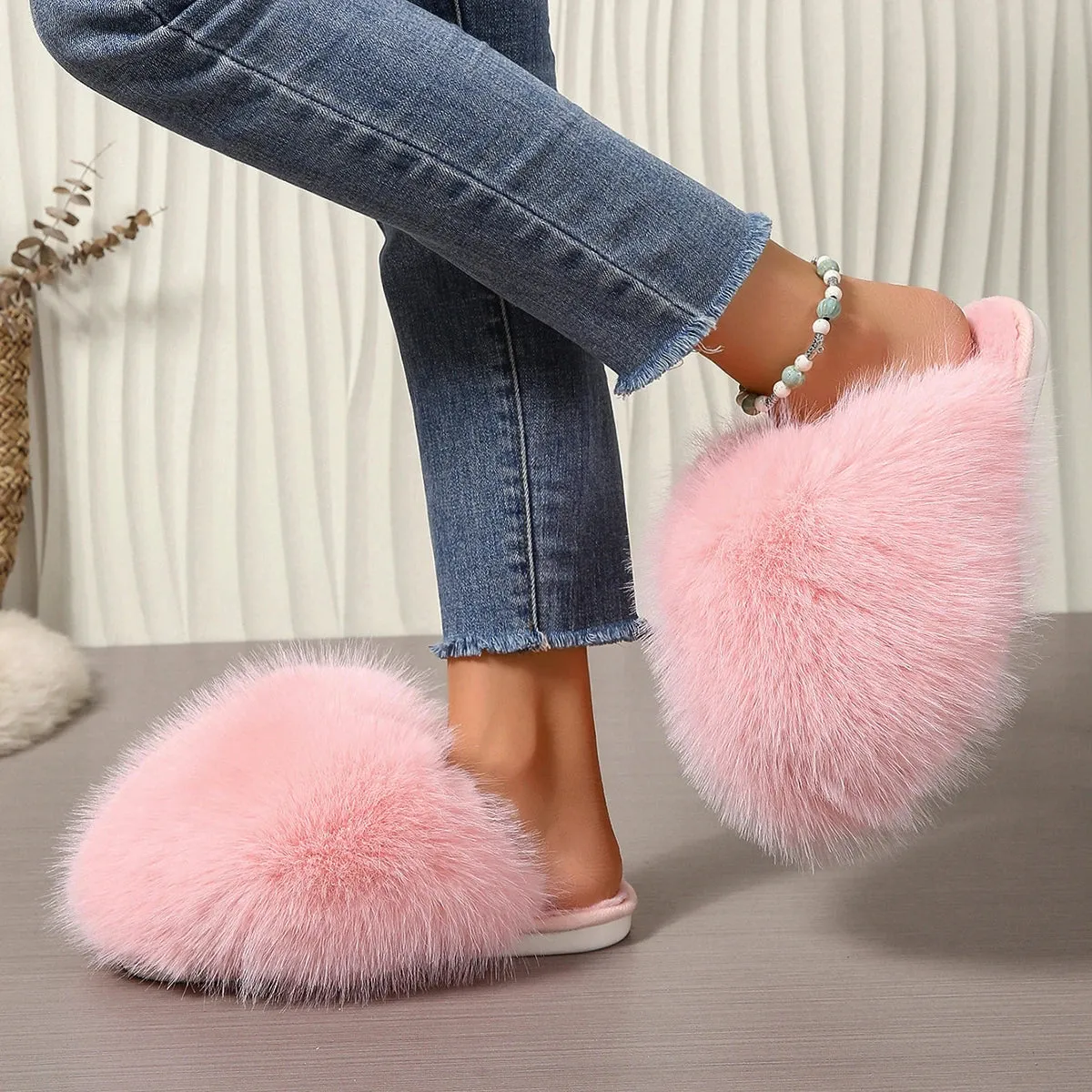 Indoor Faux Fur Slippers for Women