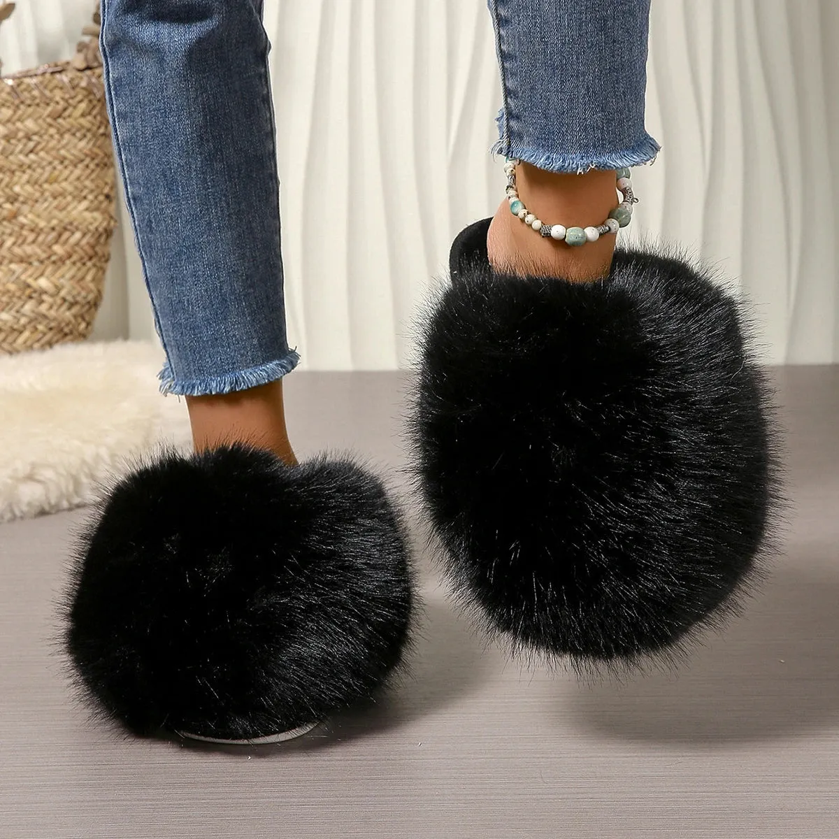 Indoor Faux Fur Slippers for Women
