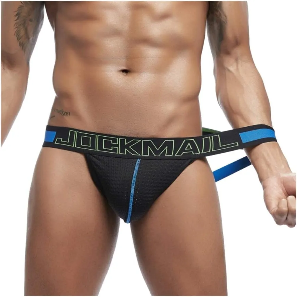 JOCKMAIL Mens Jockstrap Underwear Wide Belt Athletic Supporter Mens Thongs Sport Underwear Jock Strap