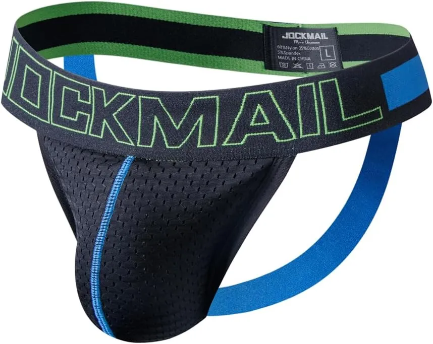 JOCKMAIL Mens Jockstrap Underwear Wide Belt Athletic Supporter Mens Thongs Sport Underwear Jock Strap