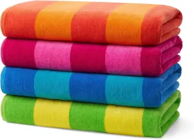 Kaufman - Soft Oversized Beach Towels in Bulk | 30" x 60" Velour Striped Beach Towel | Absorbent, Quick-Drying | 100% Cotton Thick Beach Towels (4 Pack)