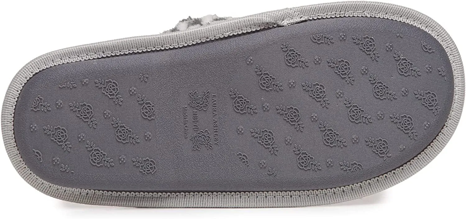 Laura Ashley Ladies Plush Terry Check Scuff Slippers with Memory Foam, Indoor Outdoor Slip On Footwear for Ladies