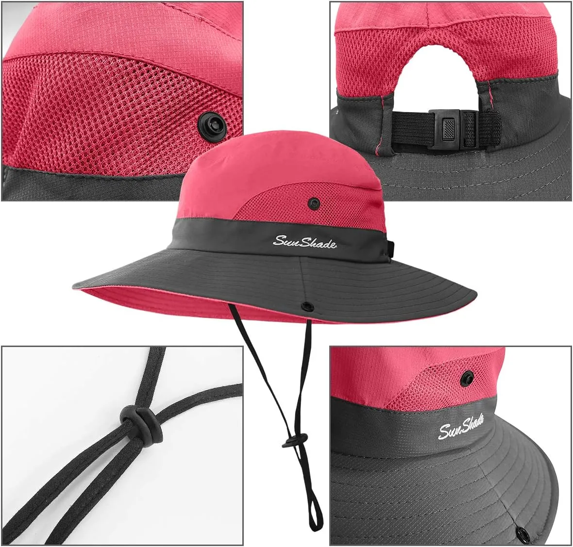 LCZTN Kids Ponytail Sun Hat Wide Brim UV Protection for Girls Beach Bucket Cap